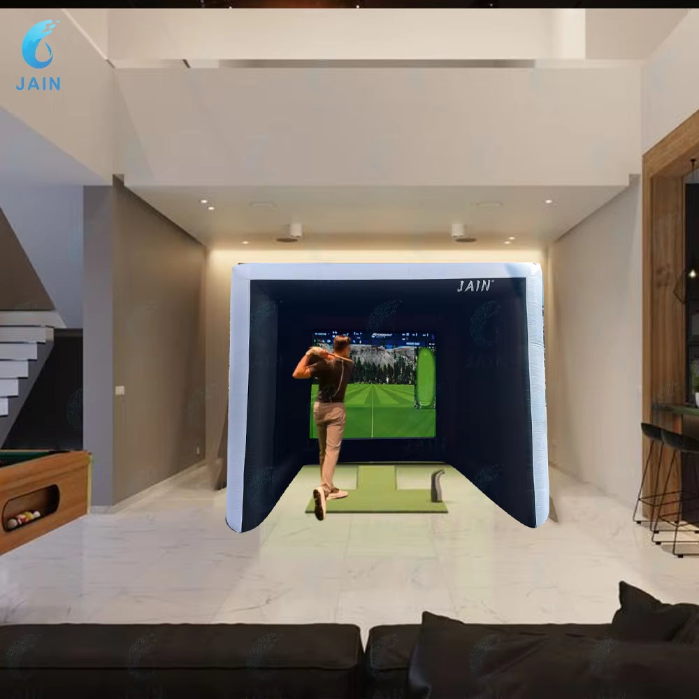 Stock!Inflatable Golf Sim Room Swing Golf Practice Cage with Built-In Fan,Oxford Cloth,Golf Simulator Enclosures